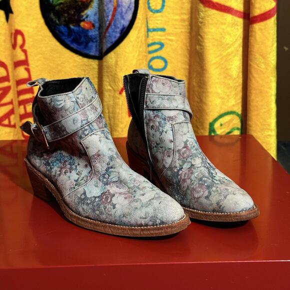 Free People Floral Ankle Boots with Strap Details - Picture 2 of 9